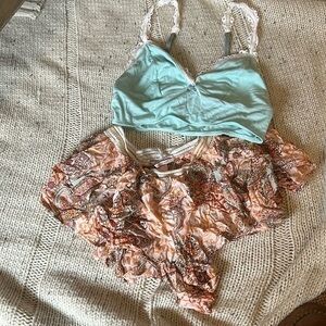 Victoria's Secret Mint and Peach Pajama Set
